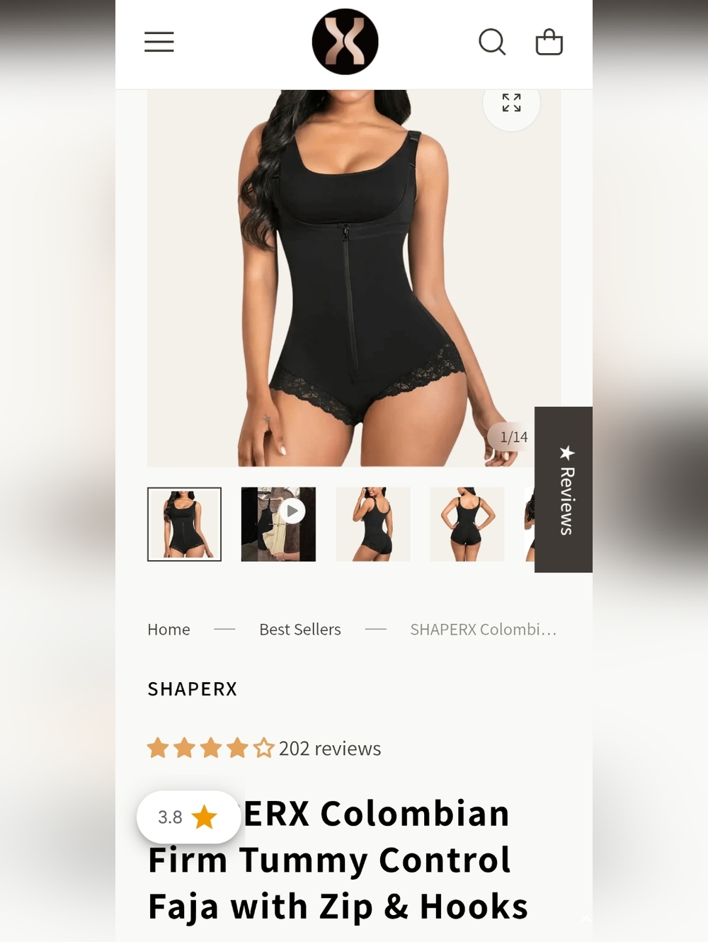 SHAPERX Colombian Tummy Control Faja with Zip & Hooks, Post Surgical Bodysuit XL - Picture 2 of 7